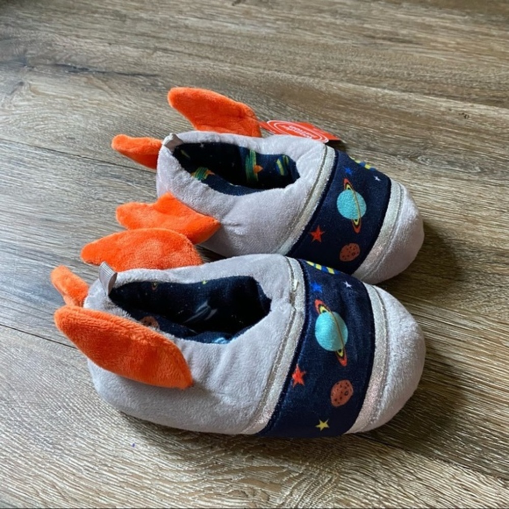 Wonder Nation Slippers Boys Size 7-8 Space Warm Lining Easy On-Off Kids NEW‎